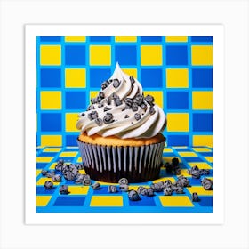 Cupcake Blue Checkerboard 4 Art Print