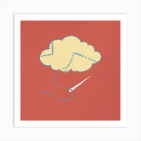 Cloud Stitches Needle Thread Painting Surreal Cartoon Art Print