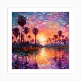 Sunset In Palm Trees Art Print