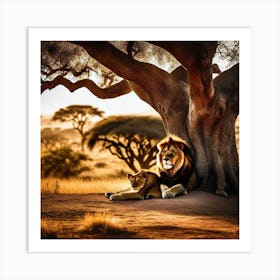 Lions Under A Tree 3 Art Print