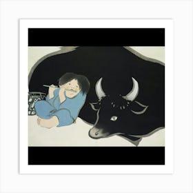 Cow And A Boy Art Print