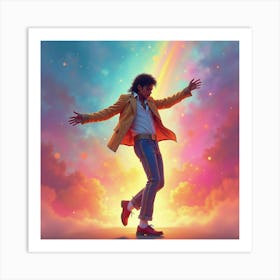 Michael Jackson Dancing In A Watercolor Rainbow Sky 1 Art Print