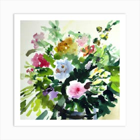 Watercolor Flowers In A Vase 1 Art Print