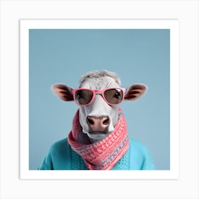 Funny cow with sunglasses Art Print