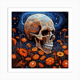 Skull In The Meadow Art Print