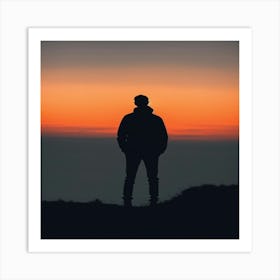 Silhouette Of A Man At Sunset 1 Art Print