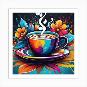 Coffee Cup With Flowers 1 Art Print