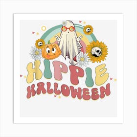 Hippie Halloween Spooky Season Cute Ghost 70s Halloween Art Print