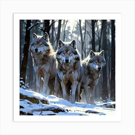 Three Wolves In The Snow Art Print