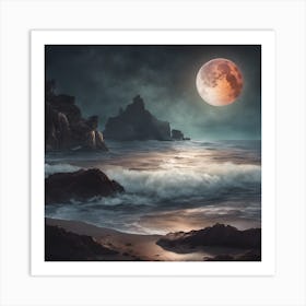 Full Moon Over The Ocean Art Print