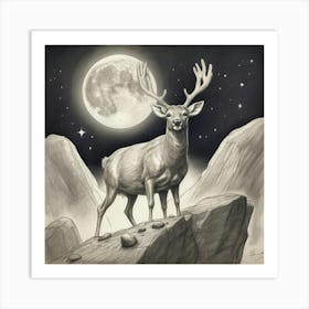 Deer In The Moonlight 1 Art Print