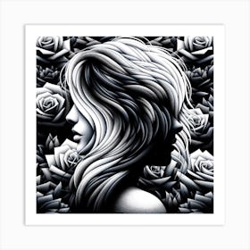 Pixel Art of Woman With Roses Art Print
