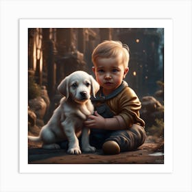 Baby with a puppy Art Print