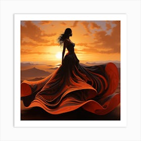 Sunset Girl In Red Dress Art Print