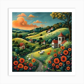 Russian Countryside, Naive, Whimsical, Folk 1 Art Print