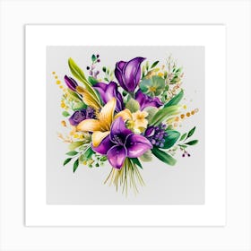 Watercolor Mardi Gras Flower Bouquets 10 Art Print