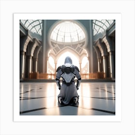 A 3d Dslr Photography Muslim Wearing Futuristic Digital Armor Suit , Praying Towards Masjid Al Haram, House Of God Award Winning Photography From The Year 8045(6) Art Print