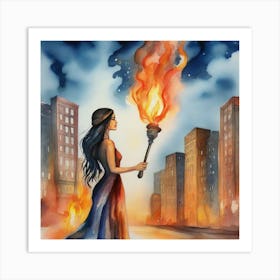 Woman Holding A Torch Art Print