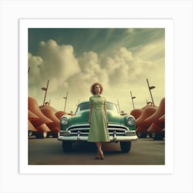 Woman In Front Of A Car Art Print