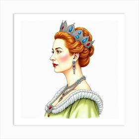 Graceful Watercolor Artwork Of Queen Elizabeth I, Vibrant And Regal 1 Art Print