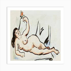 Nude Woman With A Rose Art Print