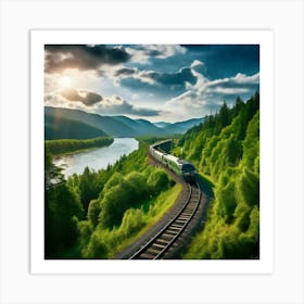 Travel Sky Train Scenery Forest Summer Landscape View Freight Bay Sunlight Green Beautif (8) Art Print