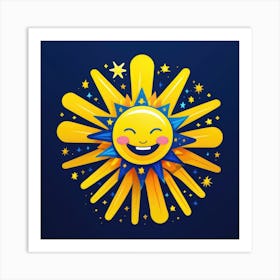 Lovely smiling sun on a blue gradient background 47 Art Print