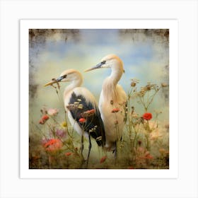 Herons In Flowers Art Print