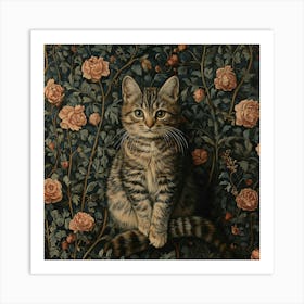 Cat With Roses Art Art Print