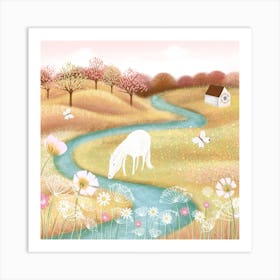 Horse By The River Square Art Print