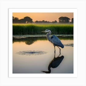 Blue Heron At Sunrise Art Print