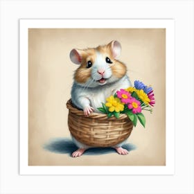 Hamster With Flowers Art Print