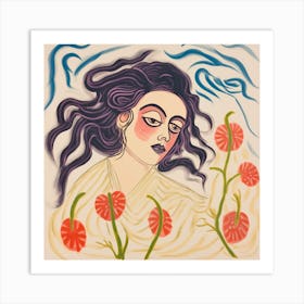 Woman With Flowers Art Print