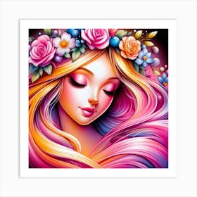 Girl With Flowers 3 Art Print