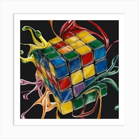 Colorful Rubiks Cube Dripping Paint 1 Art Print