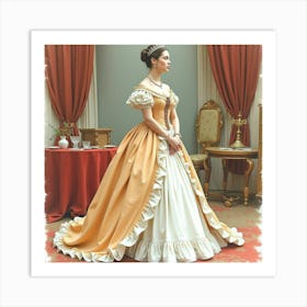 Watercolor Depiction Of Queen Elizabeth I, Flowing Gown, Opulent Setting 1 Art Print