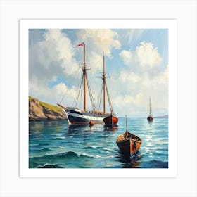 Sailing Ships At Sea Poster