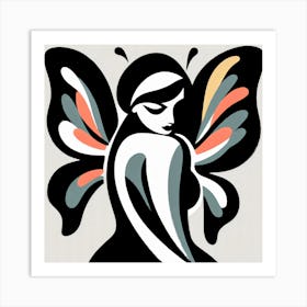 Matisse Style Butterfly Woman in Black & Pastels Art Print