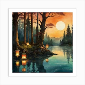 Sunset In The Forest 1 Art Print