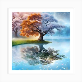 Tree By The Water Art Print