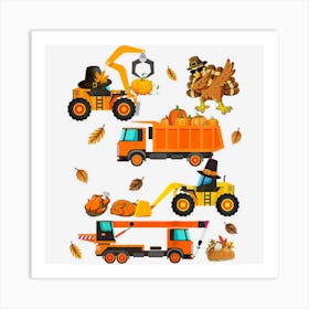 Kids Construction Vehicle Thanksgiving Crane Truck Boys Turkey Art Print