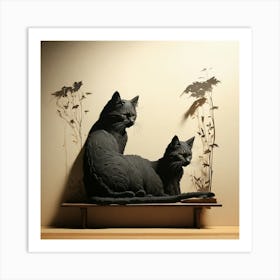 Two Cats On A Shelf Art Print