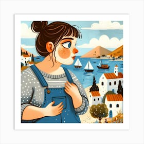 Greece and woman Art Print