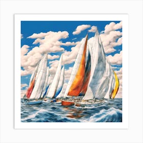 Sailboats In The Ocean Art Print