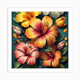 Orange, purple and yellow flowers 6 Art Print