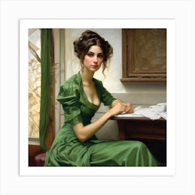 Woman In A Green Dress Art Print