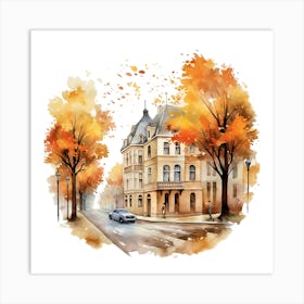 Watercolor Autumn House 2 Art Print