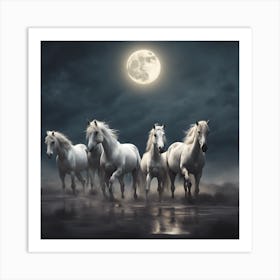 Horses In The Moonlight Art Print