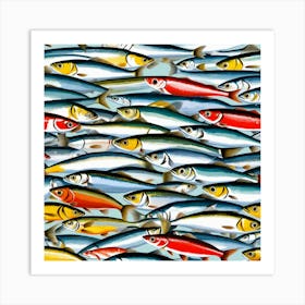 Sardines Kitchen Good Luck, school of sardines. cubism inspired Art Print