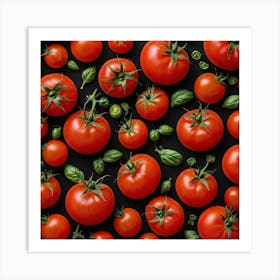 Tomatoes On Black Background 2 Art Print